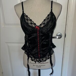 Vintage Alana Gale Black Lace Satin Bustier Lingerie